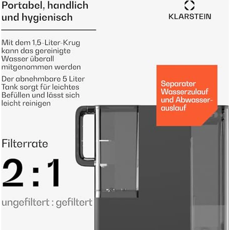 Klarstein VitalPour Osmoseanlage - 5-Stufen Umkehrosmosefiltration, Heißwasser in 3 Sek., 5L Tank & 1,5L Krug, 5 Temperaturstufen, Touch-Display, Kindersicherung, Einfacher Einbau – Bild 5