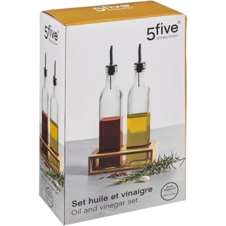 5five Simply Smart Menage-Set Essig- und Ölspender, 3-tlg. aus Bambus mit 480 ml Flaschen, Transparent – Bild 2