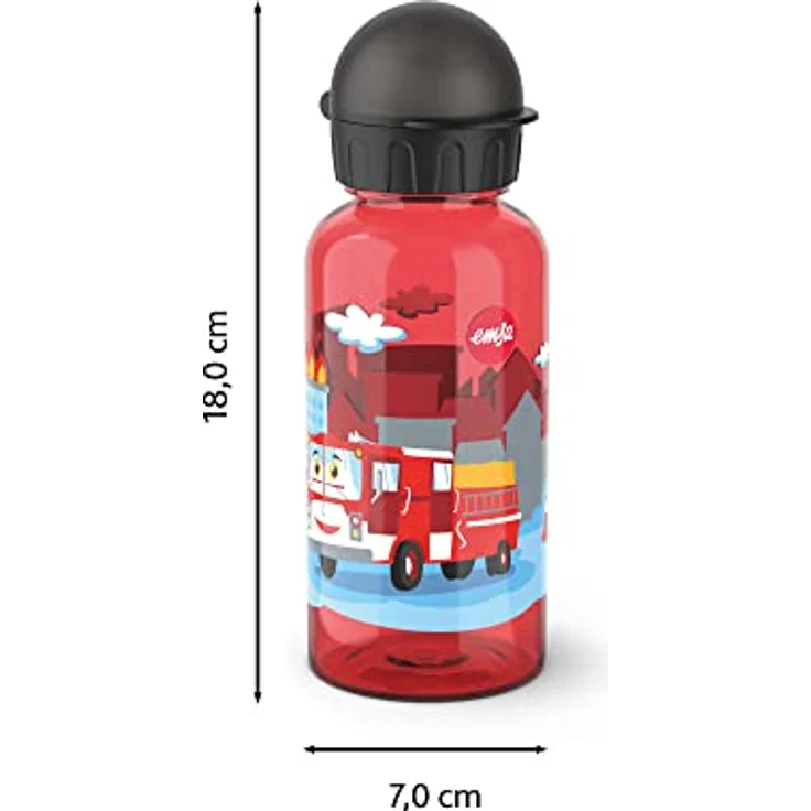 Emsa KIDS TRITAN Trinkflasche Feuerwehr, 0.4 L, 100% auslaufsicher, spülmaschinenfest, bunt mit Motiv – Bild 3
