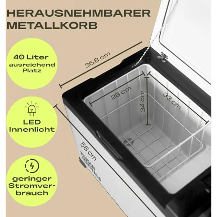 PLUG IN FESTIVALS Kompressor Kühlbox, elektrische Gefrierbox bis -20°C, 40 Liter, 12V/230V, App-Steuerung, leise und robust für Auto und Camping – Bild 5