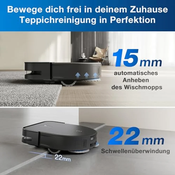ECOVACS DEEBOT X5 Omni Saugroboter mit Wischfunktion, 12,800Pa Saugkraft, ZeroTangle Technologie, TruEdge™ Edge Mopping, 70℃ heißes Wasser Mop Waschen, Auto Anheben des Mopps, Selbstentleerung, Schwarz – Bild 4