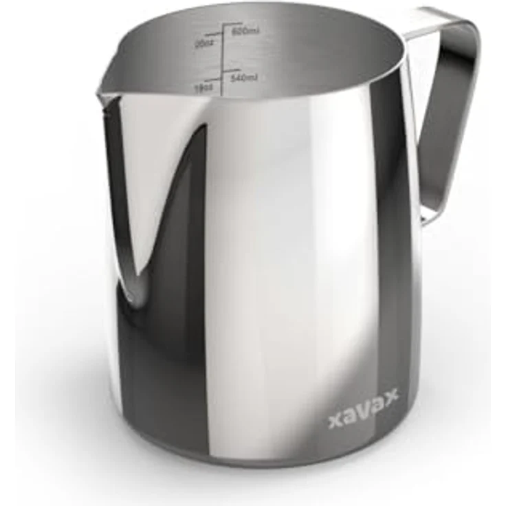 Xavax Barista-Milchkännchen mit Latte Art Pen, Edelstahl, 600 ml, Silber mit präziser Ausgießnase und Füllstandsanzeige – Bild 2