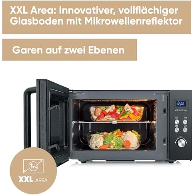 Severin MW 7763 Mikrowelle mit Keramikboden und Grill, Standgerät, Garraum 25L, 900W, 2 Leistungsstufen, Drehregler, schwarz – Bild 2