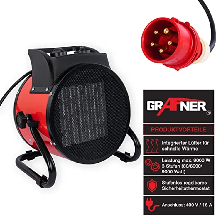 Grafner Elektroheizer Heizlüfter Bauheizer 9000 Watt Heizstrahler 9 KW 400V EH11035, Heizstrahler – Bild 2