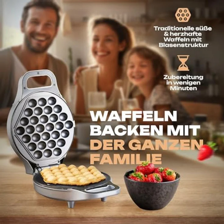 Clatronic WA 3772 Waffelautomat für Bubble-Waffeln, 700W, Überhitzungsschutz, Kontrollleuchte, antihaftbeschichtet, silber – Bild 2