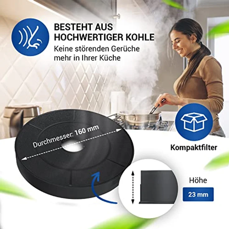 VIOKS Set 2x Kohlefilter Dunstabzugshaube 160mmØ Ersatz für Amica Aktivkohlefilter - Premium Aktivkohlefilter, Durchmesser 160 mm, Höhe 23 mm, 2er Pack – Bild 4
