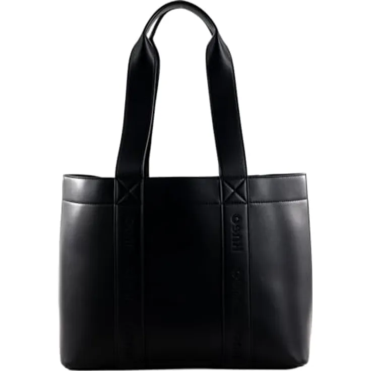 HUGO Shopper Becky Up, eleganter Shopper aus hochwertigem Polyester-Kunstleder-Mix, schwarz