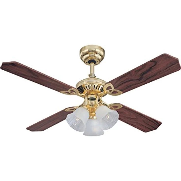 78199 Deckenventilator Princess Trio ,105 cm, aus poliertem Messing, für den Innengebrauch, Leuchtenset mit Milchglas – Bild 2