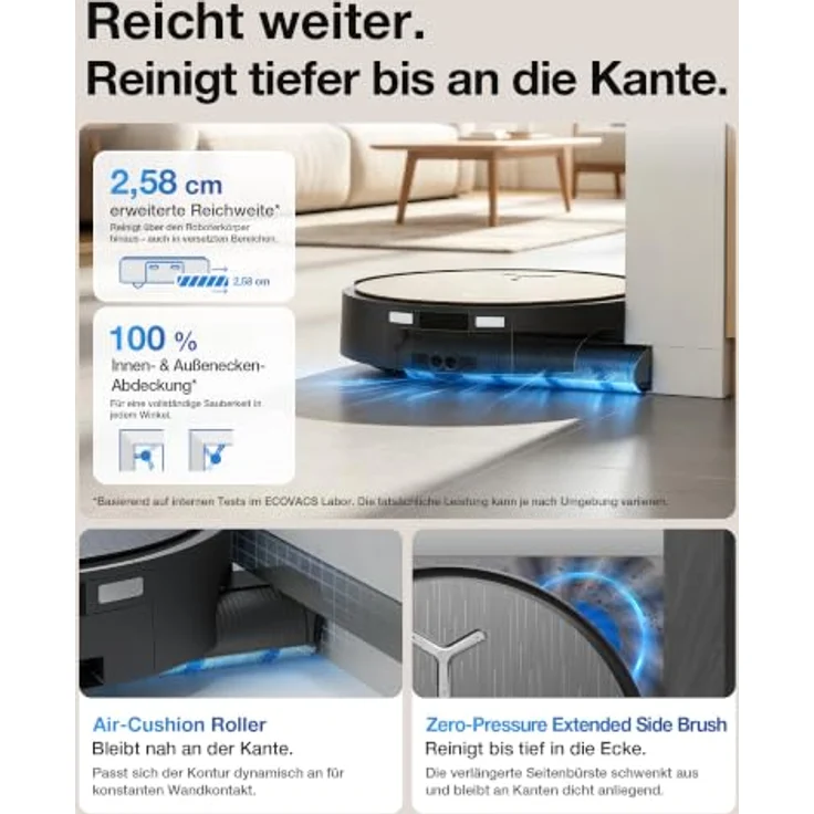 ECOVACS DEEBOT X12S OmniCyclone, Saug- und Wischroboter mit 53 AW Saugkraft, OZMO ROLLER 3.0, intelligente Teppichreinigung und TruePass-System – Bild 7