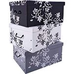 3er Set Aufbewahrungsbox je 51 x 37 cm mit Deckel - Blumenmuster - Stapelbox aus Pappe mit Griffen - Organizer Storage Box Allzweck Spielzeug Kiste Geschenk Karton Barock Design stapelbar