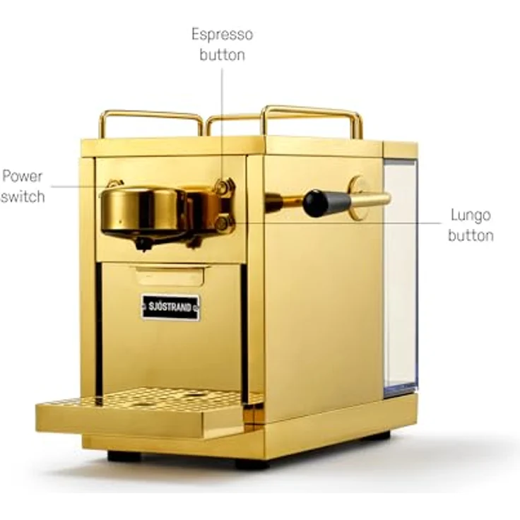 Sjöstrand Espresso-Kapselmaschine, Messing, Energiesparmodus, 1,2L, kompatibel mit Nespresso-Kapseln – Bild 5