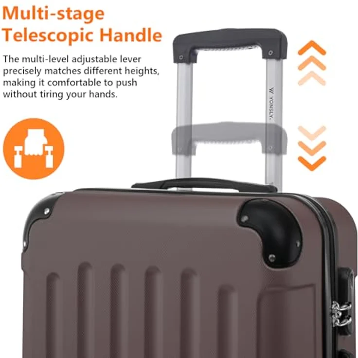 YONSLY Gepäck Suitcase Reisekoffer, Hartschalenreisekoffer mit 360° Lenkrollen, Zahlenschloss, mehrstufiger Teleskopgriff (S, Braun) – Bild 5