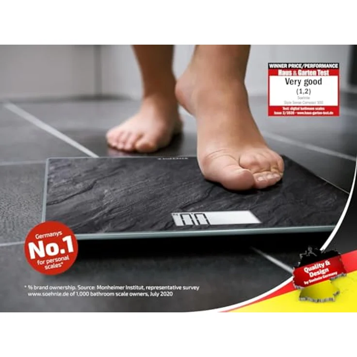 Soehnle Style Sense Compact 300 Slate, digitale Personenwaage mit LCD, Anzeige, elektronische Waage mit extraflachem Design, große Trittfläche, Körperwaage mit einer Tragkraft bis zu 180 kg – Bild 2