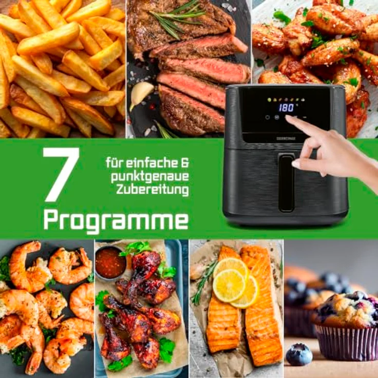 GOURMETmaxx Heißluft-Fritteuse 1600W schwarz, Digital 6,5L, 7 Programme, temperatureinstellbar von 80°C bis 200°C – Bild 10