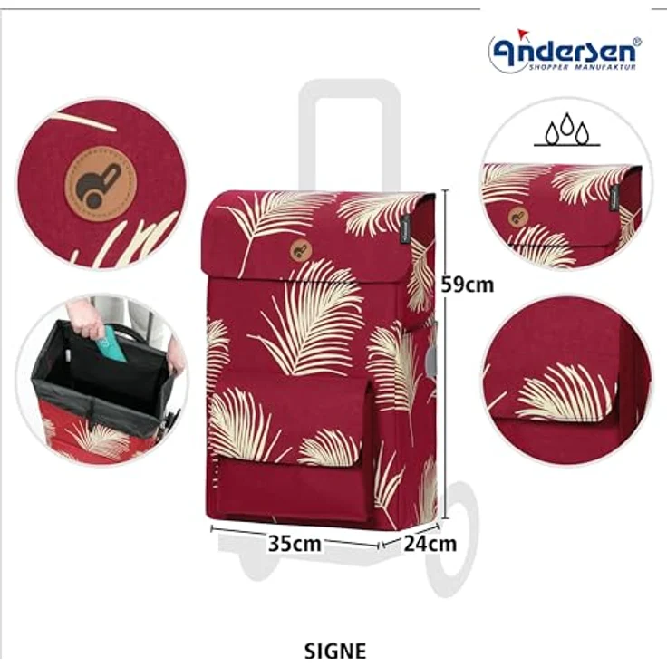 Andersen Shopper Royal Shopper Signe, Einkaufstrolley 59 cm, rot, 100% Polyester, 35 cm x 24 cm – Bild 3