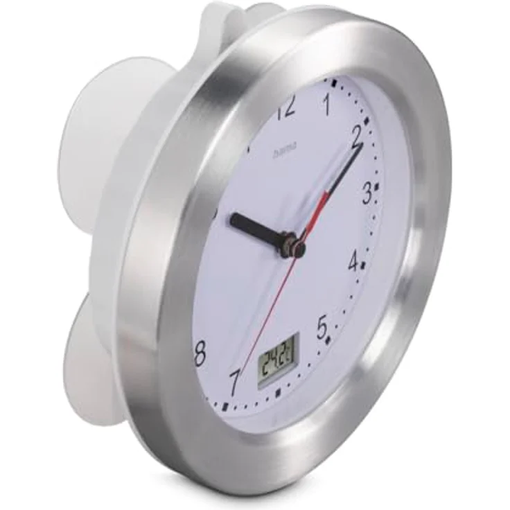 Hama Badezimmeruhr Mauritius, Silber, Saugnapf, Thermometer, geräuschloses Uhrwerk, analog, Quarz, digitale Temperaturanzeige – Bild 2