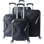 COFI 1453 4 tlg Reisekoffer Koffer Hartschale Trolley Set Kofferset Handgepäck Gepäck Reisetasche Schwarz, mit 360° Doppelrollen und Teleskopgriff