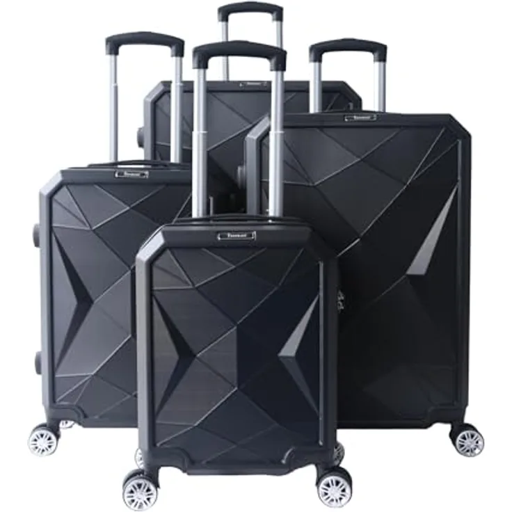 COFI 1453 4 tlg Reisekoffer Koffer Hartschale Trolley Set Kofferset Handgepäck Gepäck Reisetasche Schwarz, mit 360° Doppelrollen und Teleskopgriff