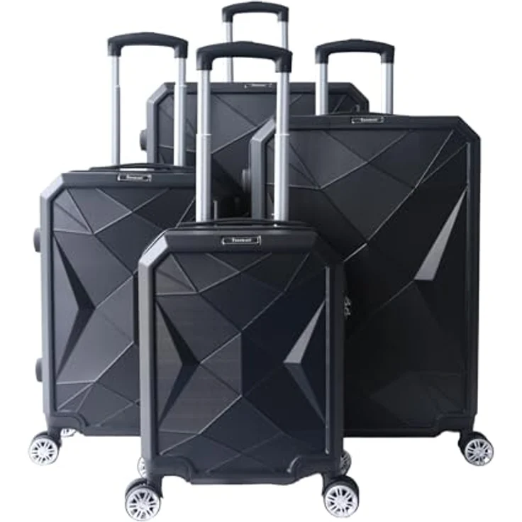 COFI 1453 4 tlg Reisekoffer Koffer Hartschale Trolley Set Kofferset Handgepäck Gepäck Reisetasche Schwarz, mit 360° Doppelrollen und Teleskopgriff – Bild 1
