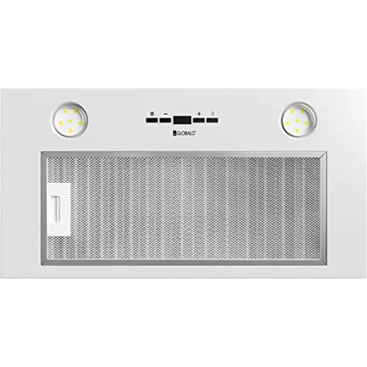 GLOBALO Dunstabzugshaube, Einbauhaube für Küche, Flachlüfter, Fettfilter, Unterbauhaube mit Beleuchtung, Einbaubreite 60 cm, 4 Leistungsstufen, Lackierter Stahl, Lofetti 60.2 White, Weiß