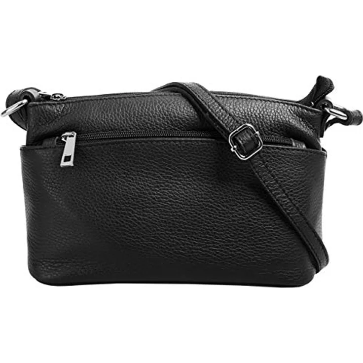 Cluty Umhängetasche aus echtem Rindleder, Made in Italy, 15x27x6 cm, zeitloses Design mit mehreren Reißverschlussfächern, verstellbarer Schultergurt
