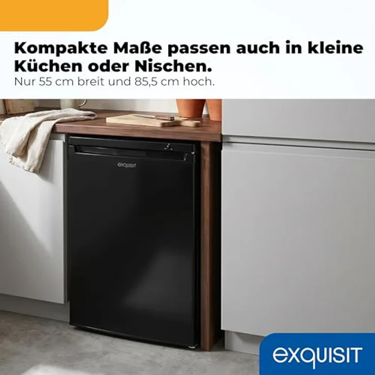Exquisit Gefrierschrank GS512-040E, 91 l kompakt, Energieklasse E, leise 40 dB, freistehend und unterbaufähig, schwarz: Tests, Infos & Preisvergleich