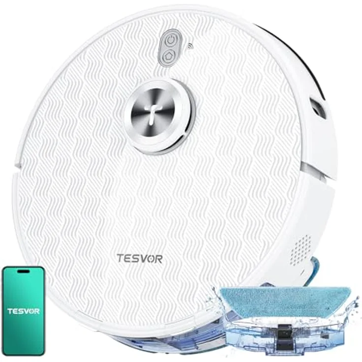 Tesvor S8Pro Saugroboter mit Wischfunktion, 8000Pa Staubsauger Roboter 3-in-1, LiDAR-Navigation, 240 Min Laufzeit, APP/Alexa Steuerung, ideal für Haustierhaare und Teppiche