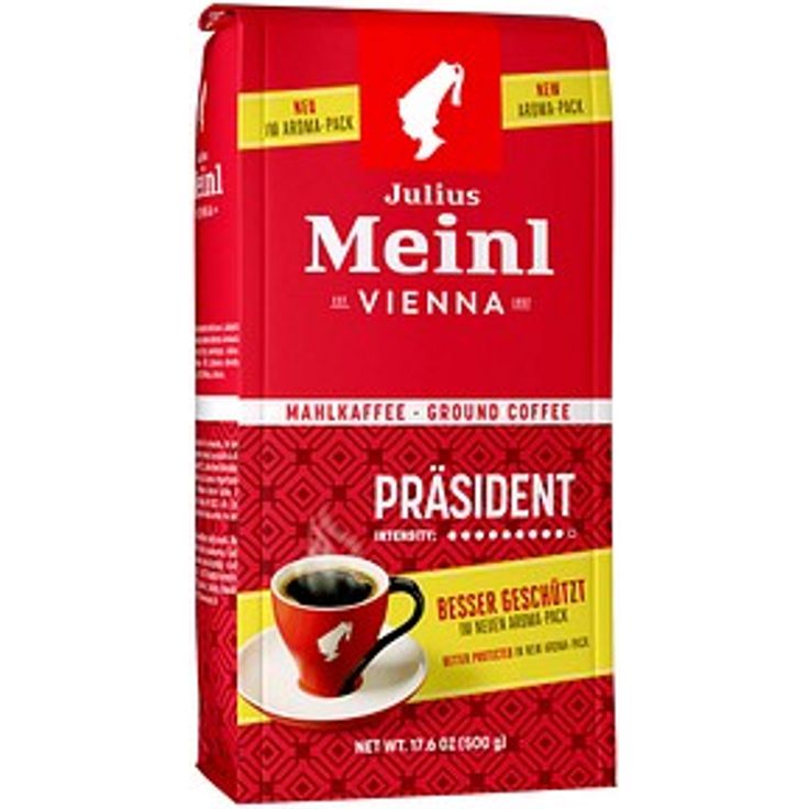 Julius Meinl Vienna Präsident Kaffee, gemahlen, 100% Arabica- und Robustabohnen, 500 g, vollmundiges Aroma für Filtermaschinen