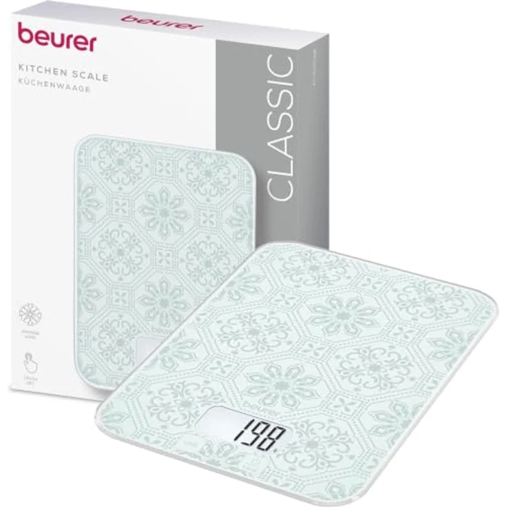 Beurer KS 19 Vintage digitale Küchenwaage, Tragkraft bis zu 5 kg, 1-g-genau, Sensor-Touch, ultraflach, Glasoberfläche, modernes Vintage-Design – Bild 1