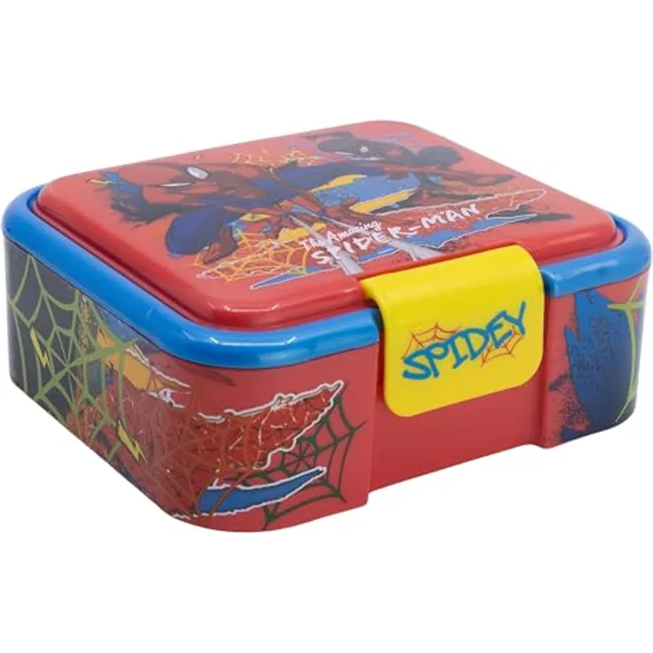 Spiderman Lunchbox Kinder, Vesperdose mit 3 Fächern aus Kunststoff, 18x6,2x16 cm, für Kinder ab 3 Jahren