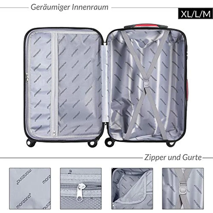 Monzana® Koffer Baseline Handgepäck ABS Hard Case Gehäuse gummierte Rollen Teleskopgriff Zahlenschloss Reisekoffer Hartschalenkoffer Trolley Silber XL – Bild 5