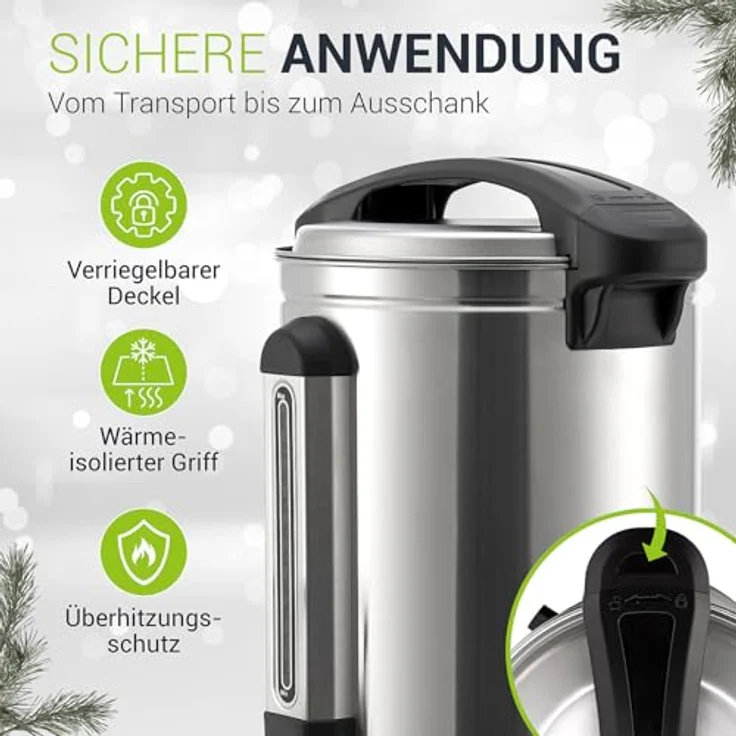 Juskys Heißgetränke- und Glühweinautomat Teramo, 10 Liter, 1500 W, Überhitzungsschutz, Füllstandsanzeige, Silber/Schwarz – Bild 6