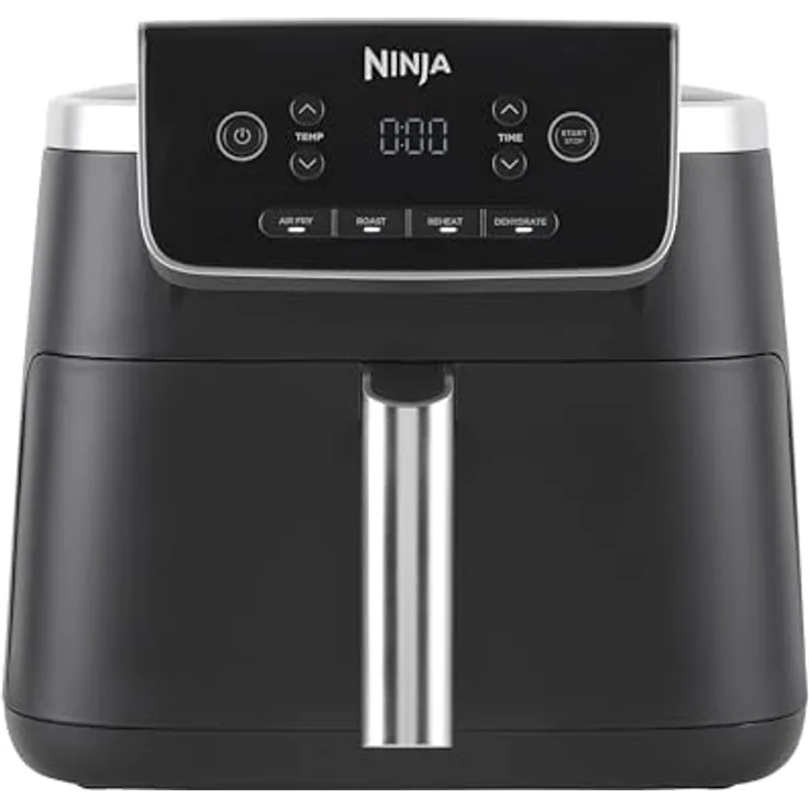 Ninja PRO Air Fryer Heißluftfritteuse, 4,7L Airfryer, Einzelkorb-Heißluftfritteuse, 4-in-1, für 1-2 Portionen, Digital, Kochen aus dem Gefrorenen, Antihaft-Schublade & Crisper Korb, Schwarz AF140EU
