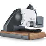 GRAEF Allesschneider ICONIC 23 elektrisch | Universale Schneidemaschine für die Küche S55006 | Brotschneidemaschine | Feinschneider mit Messerschublade und Brett aus Walnussholz | eisenglimmergrau