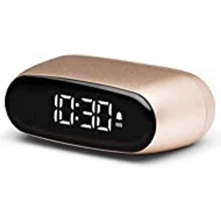 Lexon Minut Reisewecker, LCD-Wecker aus ABS und Aluminium in Gold, Maße: 6,5cm x 4,5cm x 2,5cm, mit Snooze-Funktion und USB-Aufladung, Modell LR154D