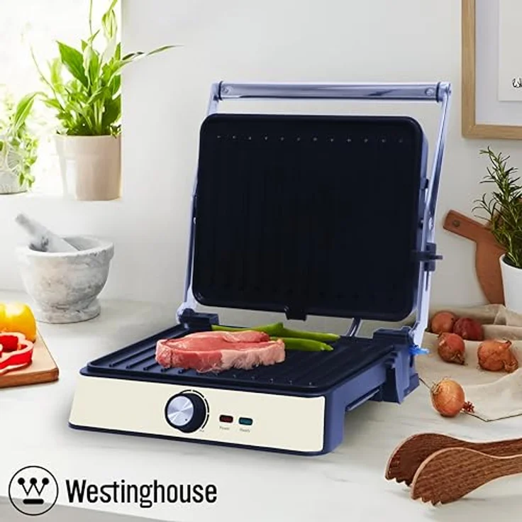 Westinghouse Retro Contact Grill WKCG907WH, 2200 W, Antihaftbeschichtung, höhenverstellbar, 29 x 24 cm Grillfläche – Bild 2
