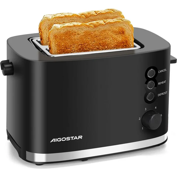 Aigostar Toaster Toaster 2 Scheiben, extra breite Toastschlitze, 6 Bräunungsstufen, 800W