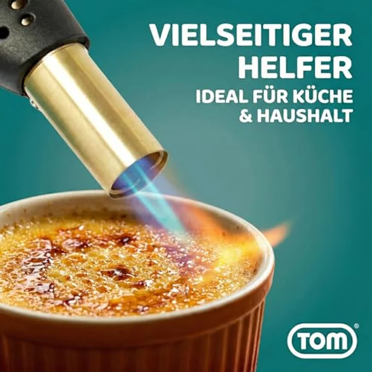 TOM GB-190 Lötbrenner, leistungsstarker Flambierbrenner mit 1300°C, Piezozündung, 1300W, inkl. optional 4x 190g Gaskartuschen – Bild 2