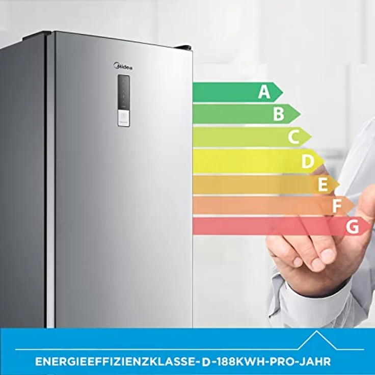 Midea MDRB424FGD02 Kühl-/Gefrierkombination/188 cm Höhe/NoFrost/Elektronische Steuerung/Super-Kühlfunktion/188 kWh/Jahr/224L Kühlteil/86L Gefrierteil – Bild 4