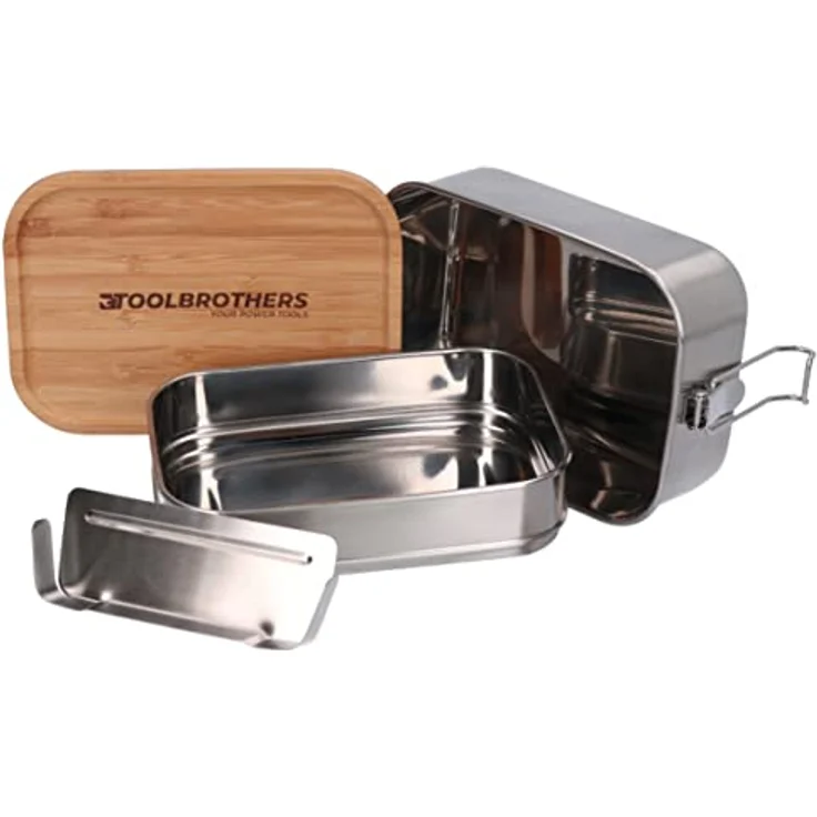 Toolbrothers Fan Edelstahl Brotdose mit 2 Etagen und Bambus Deckel 1340 ml, spülmaschinengeeignet - Lunchboxen & Brotdosen – Bild 1
