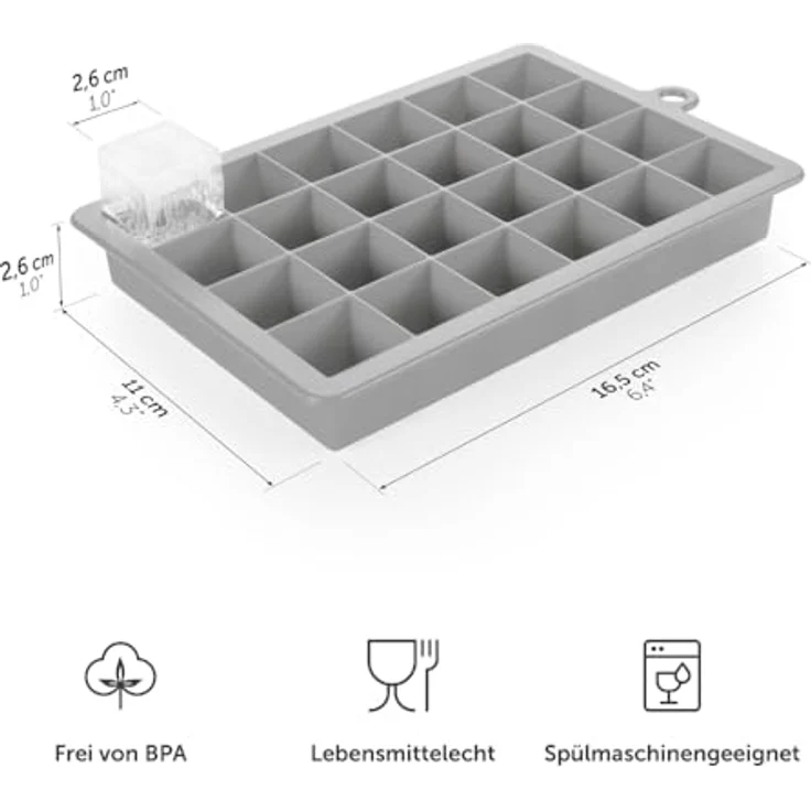 Blumtal Eiswürfelformen Silikon 2x24er, BPA-freie Eiswürfelform für 2,6 cm große Eiswürfel, Ultimate Grey und Yellow – Bild 2