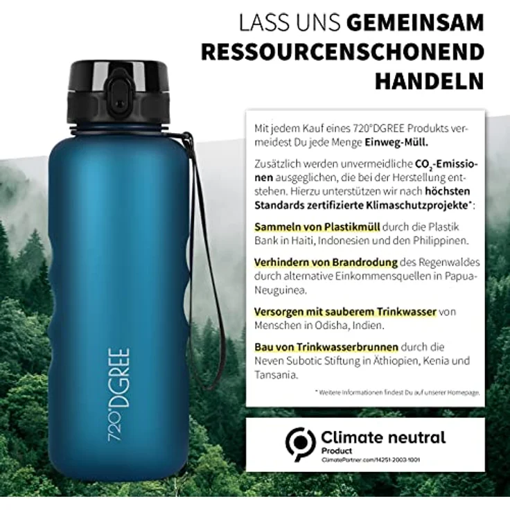 Trinkflasche Wasserflasche Fruchteinsatz 1,5L - BPA Frei “uberBottle“ 720 DGREE petrol blue – Bild 4