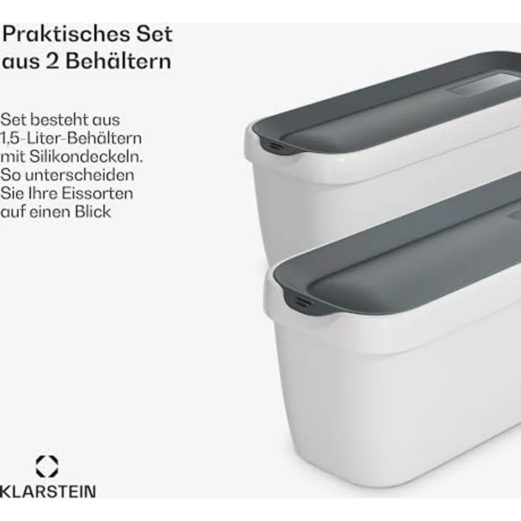 Klarstein Eisbehälter Set, 2x 1,5L Kunststoff, spülmaschinenfest, stapelbar, für Selbstgemachtes Eis, Joghurt und Slush-Eis, passend für Klarstein Maschinen – Bild 2