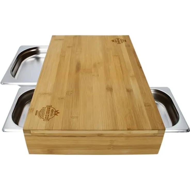 KS-Tools - Schneidebrett mit 3 Edelstahl-Auffangschalen - Holz, perfekt für Grillpartys und bequemes Schneiden – Bild 4