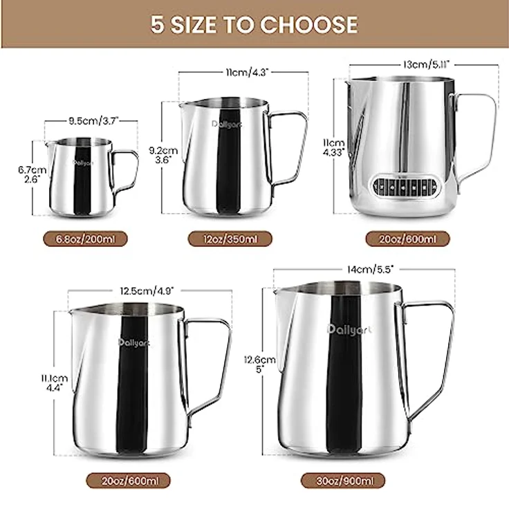 Dailyart Milchkännchen aus Edelstahl, 350ml/12oz, tropffreies Design, ergonomischer Griff, Silber – Bild 2