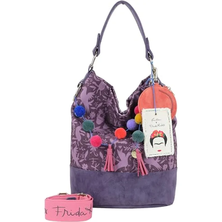 Fritzi aus Preußen Fritzi x Frida Kahlo Schultertasche, 37 cm, beige, mit Magnetverschluss und verstellbarem Umhängeriemen