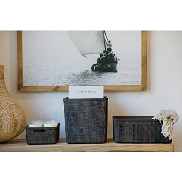 Keter Curver Jutekorb, quadratisch, aus 100 % recyceltem Kunststoff, dunkelgrau, L: 17 l – Bild 5