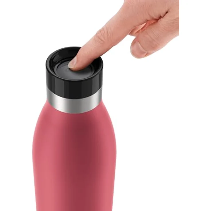 Emsa N31123 Bludrop Isolier-Trinkflasche | 0,7 Liter | Pulverbeschichtung | Edelstahl | Quick-Press Verschluss | 360° Trinkgenuss | 12 h warm | 24 h kühl | auslaufsicher | spülmaschinenfest | Koralle – Bild 3