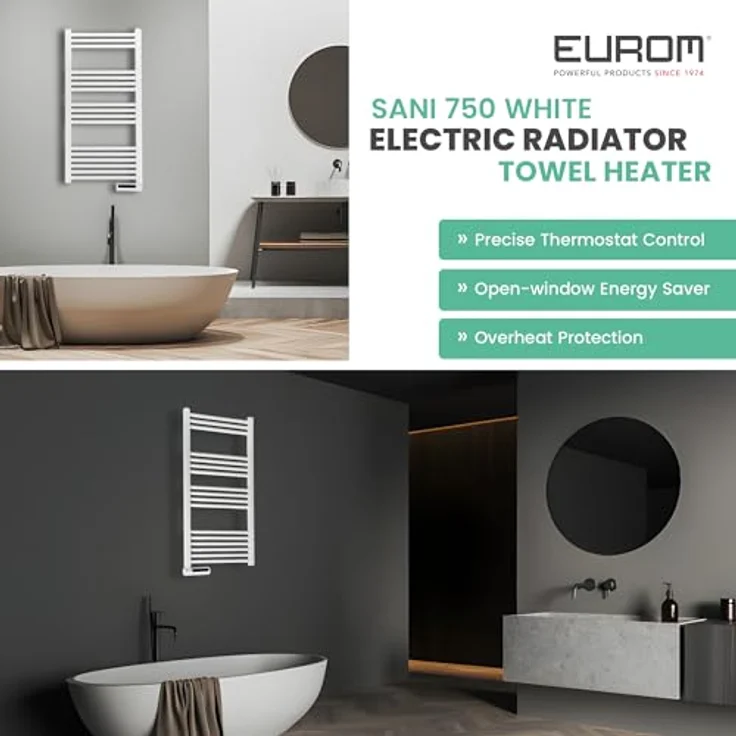 Eurom Sani-Towel 750 White, elektrischer Badezimmerheizkörper mit 750 Watt Leistung und Timer – Bild 4