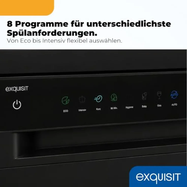 Exquisit GSP59316-450C Geschirrspüler, 16 Maßgedecke, Energieklasse C, 8 Spülprogramme, Aquastop, Innenbeleuchtung, unterbaufähig, schwarz – Bild 6